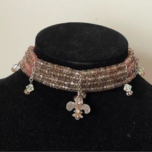 Elegant Crystal Choker Necklace, Fleur-de-lis. Sterling silver 925